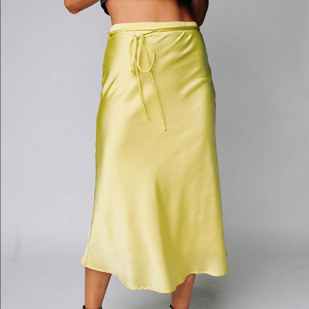 Satin Midi Skirt in Lime